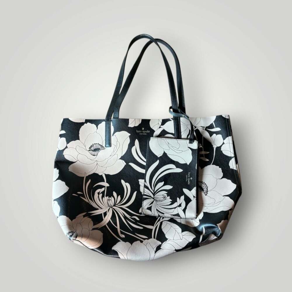 Kate Spade Mya Gardenia Reversible Tote and Wristlet Black White